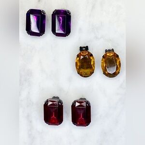 Three vintage pairs of colorful cut glass earrings